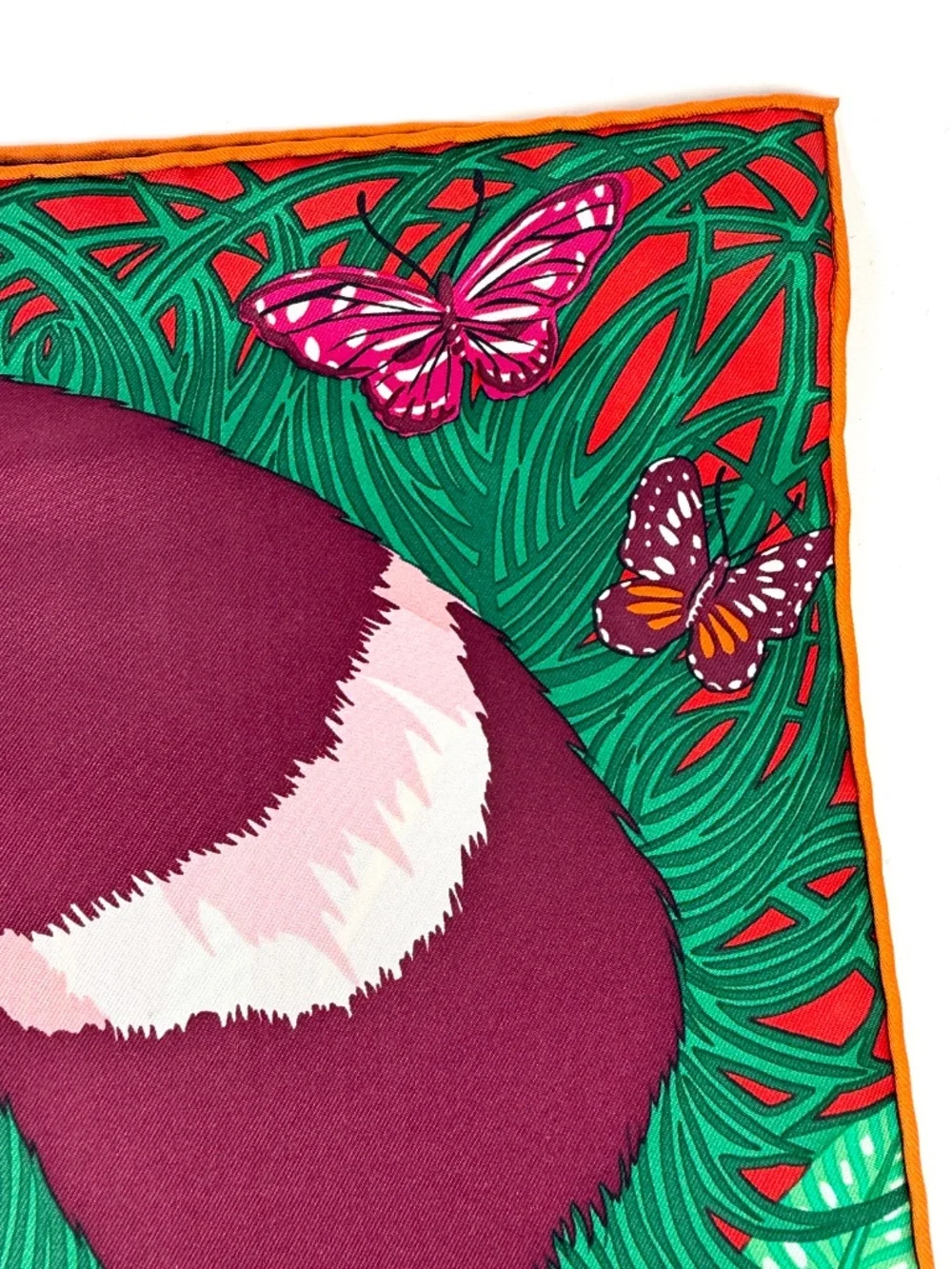 HERMES Jaguar Quetzal Square 90 cm Green Fuchsia Bordeaux Silk Scarf